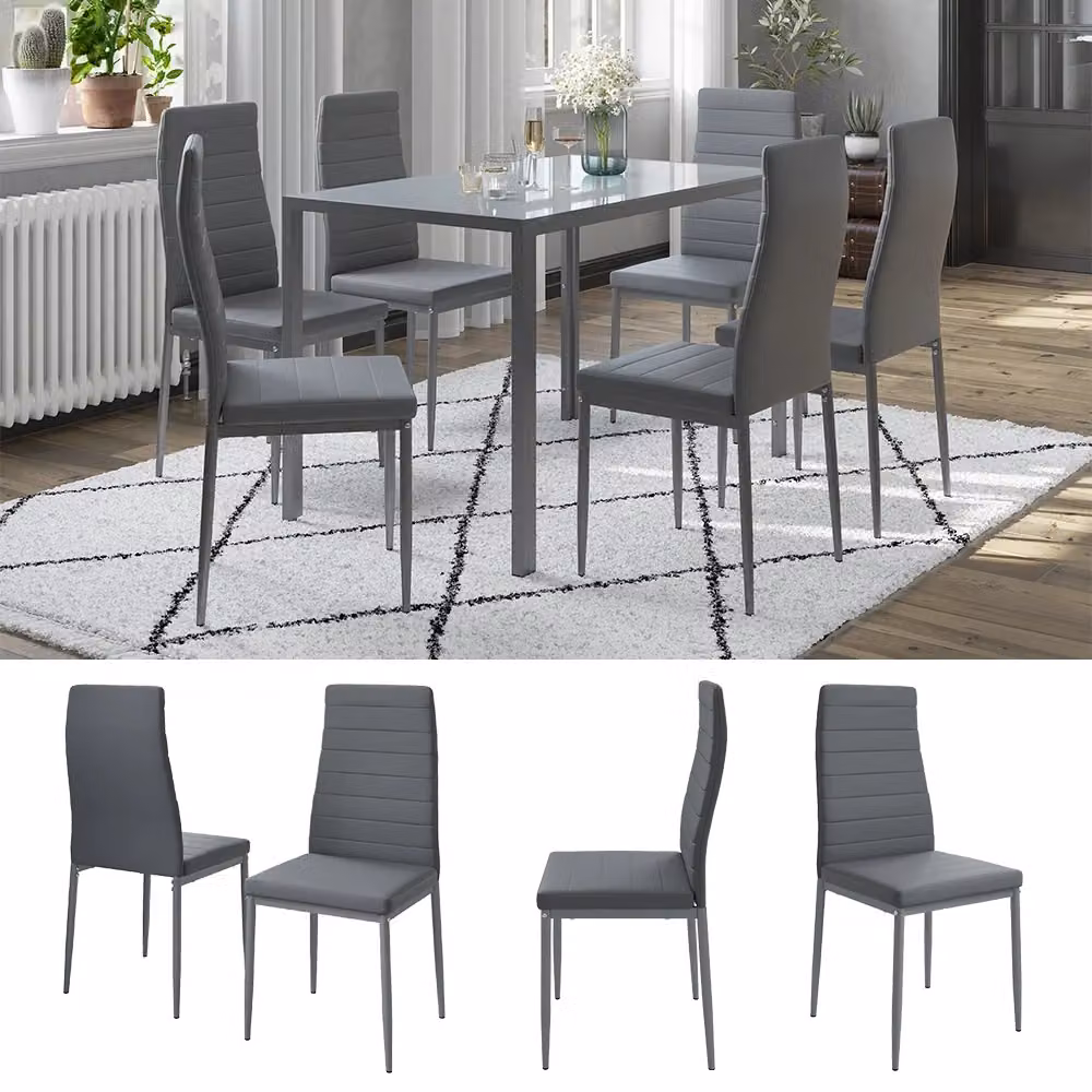 Set di 6 sedie moderne Vicco in ecopelle grigia per cucina e sala da pranzo L: 48 cm, P: 42,5 cm, H: 96 cm – 2