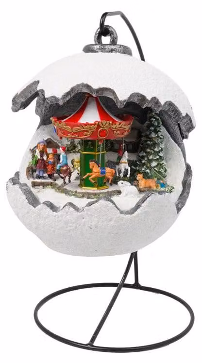 Sfera Natalizia Carillon 22x18x32 cm in Resina con Musica e Luci