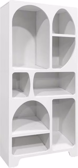 Libreria moderna SWEEEK bianca con pannello posteriore, L/P/H: 180 x 35 x 80 cm