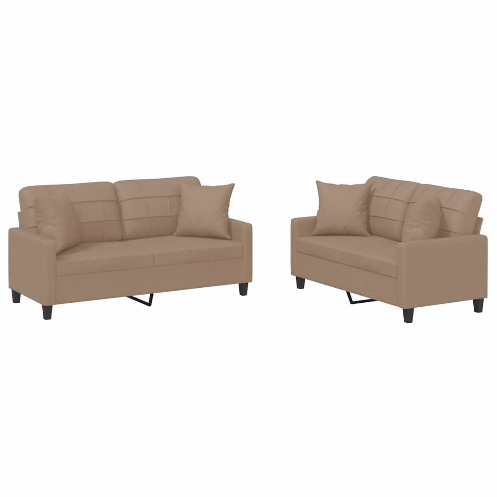Set di Divani 2 pz con Cuscini Cappuccino in Pelle finta
