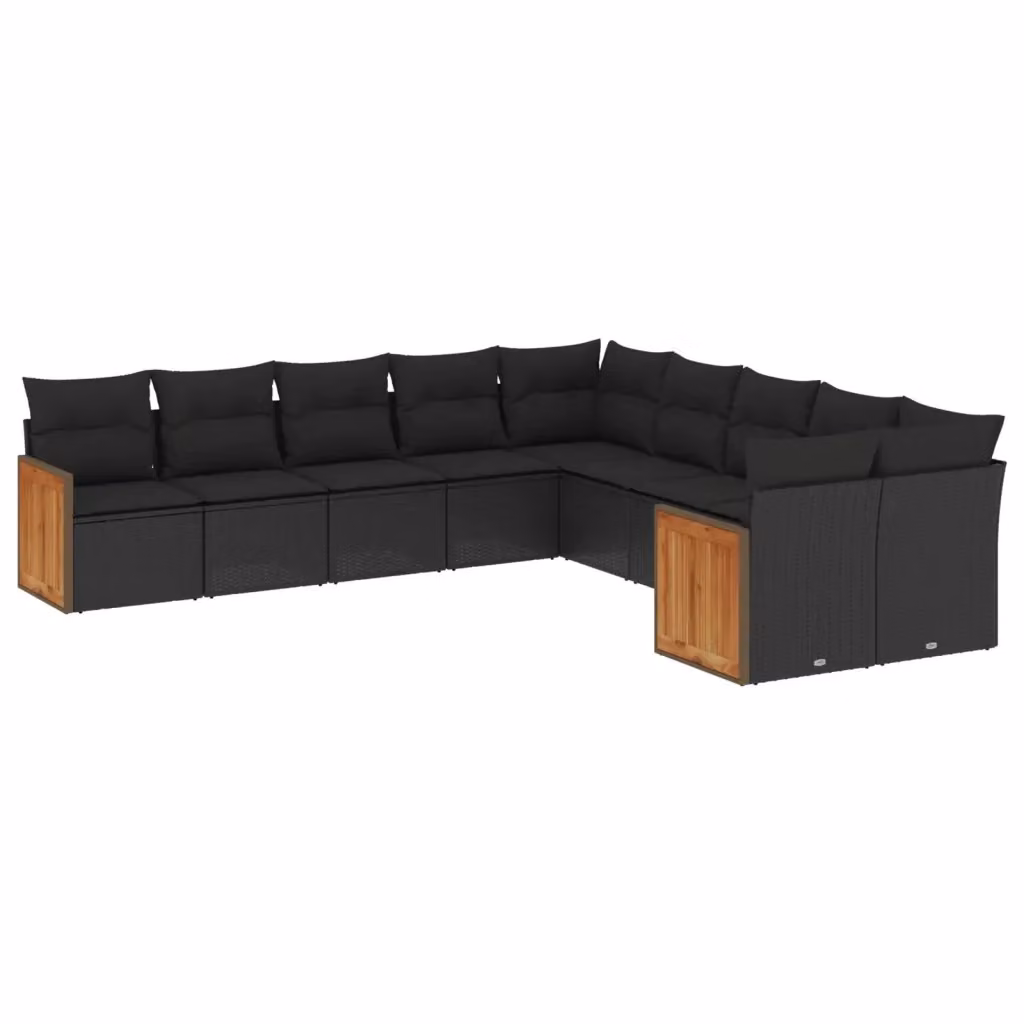 Set di divani da giardino vidaXL a forma di L composto da 10 pezzi con cuscini in polyrattan nero e struttura in acciaio verniciato a polvere – 2