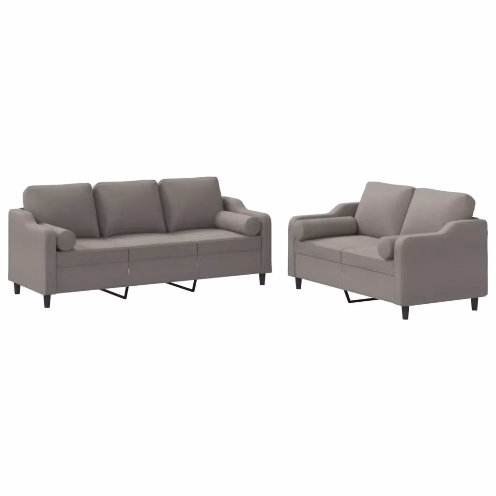 Set di Divani vidaXL da Soggiorno in Tessuto con Cuscini, 1 Divano a 2 Posti e 1 Divano a 3 Posti, Grigio e Beige – 2
