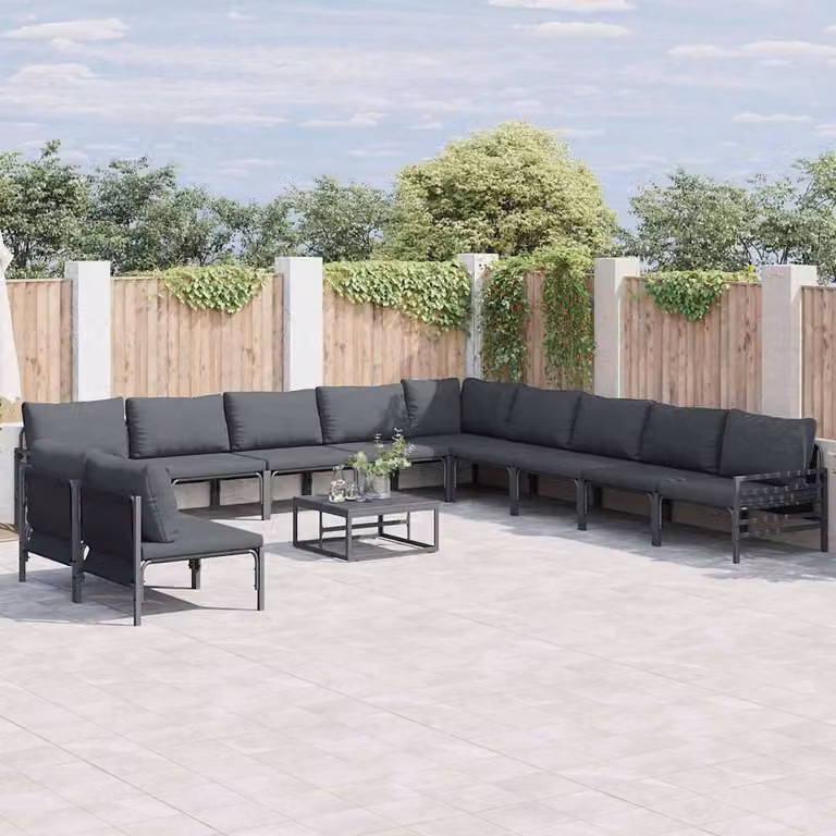 Maison Exclusive - Set di divani da giardino, 11 pezzi, colore nero, struttura in acciaio
