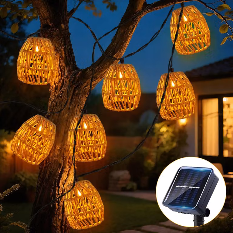 Catena luminosa solare con 10 LED, lunghezza 3,6 metri, grado di protezione IP44, colore beige, luce bianco caldo