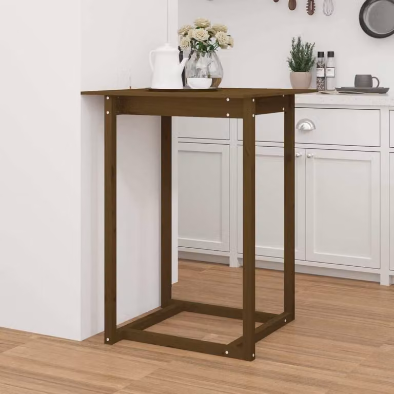 The Living Store Tavolo da bar marrone miele 80x80x110 cm in legno di pino massiccio