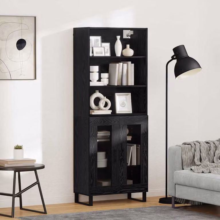 Set di 2 credenze moderne vidaXL in nero con finitura lucida L: 69,5 cm, P: 34 cm, H: 180 cm