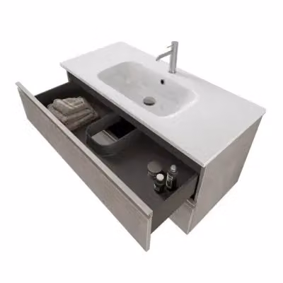 Mobile bagno sospeso INBAGNO Master grigio con lavabo e specchio contenitore con illuminazione LED L: 100 cm, P: 45 cm, H: 40 cm – 2