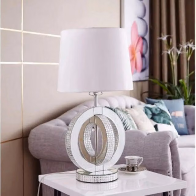 Lampada da tavolo BRIGHT GLAM CASA VITAL in vetro bianco e argento