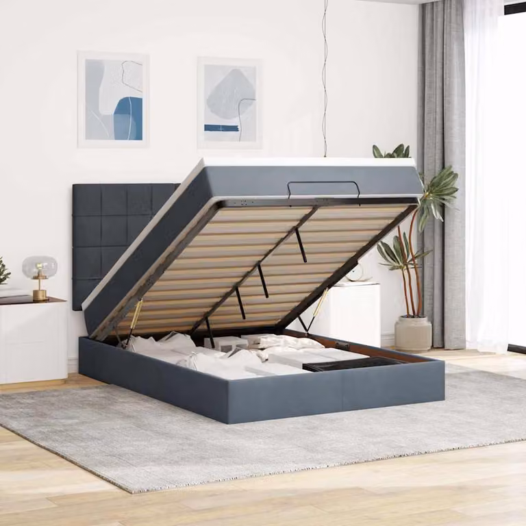 Letto con contenitore a sollevamento vidaXL in velluto con materasso L: 140 cm, P: 190 cm