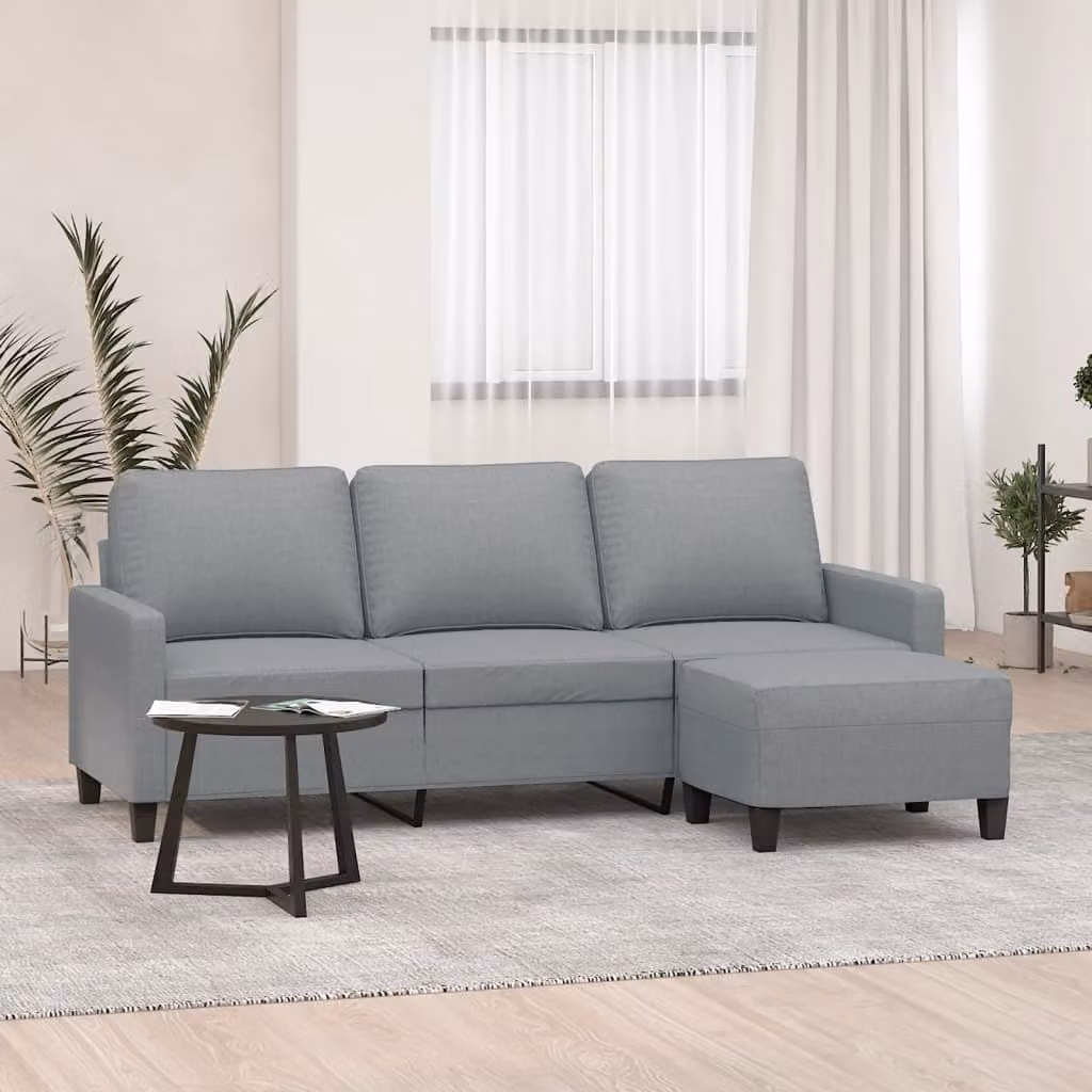 Maison Exclusive - Divano a tre posti con poggiapiedi, grigio chiaro, 180 cm, tessuto