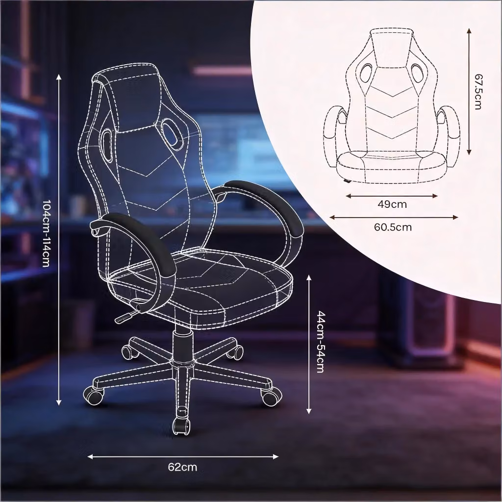 Sedia da ufficio ergonomica REDOM moderna in tessuto e similpelle nero e bianco con braccioli e ruote – 2