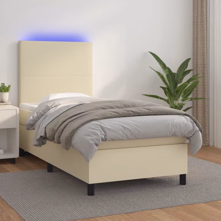 vidaXL Letto a Molle con Materasso e Illuminazione LED in Similpelle Beige, L/P: 80 x 200 cm