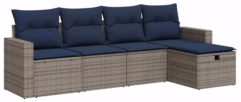 Set da salotto 5 pezzi, grigio, in rattan sintetico - 5 posti a sedere - per giardino e terrazza