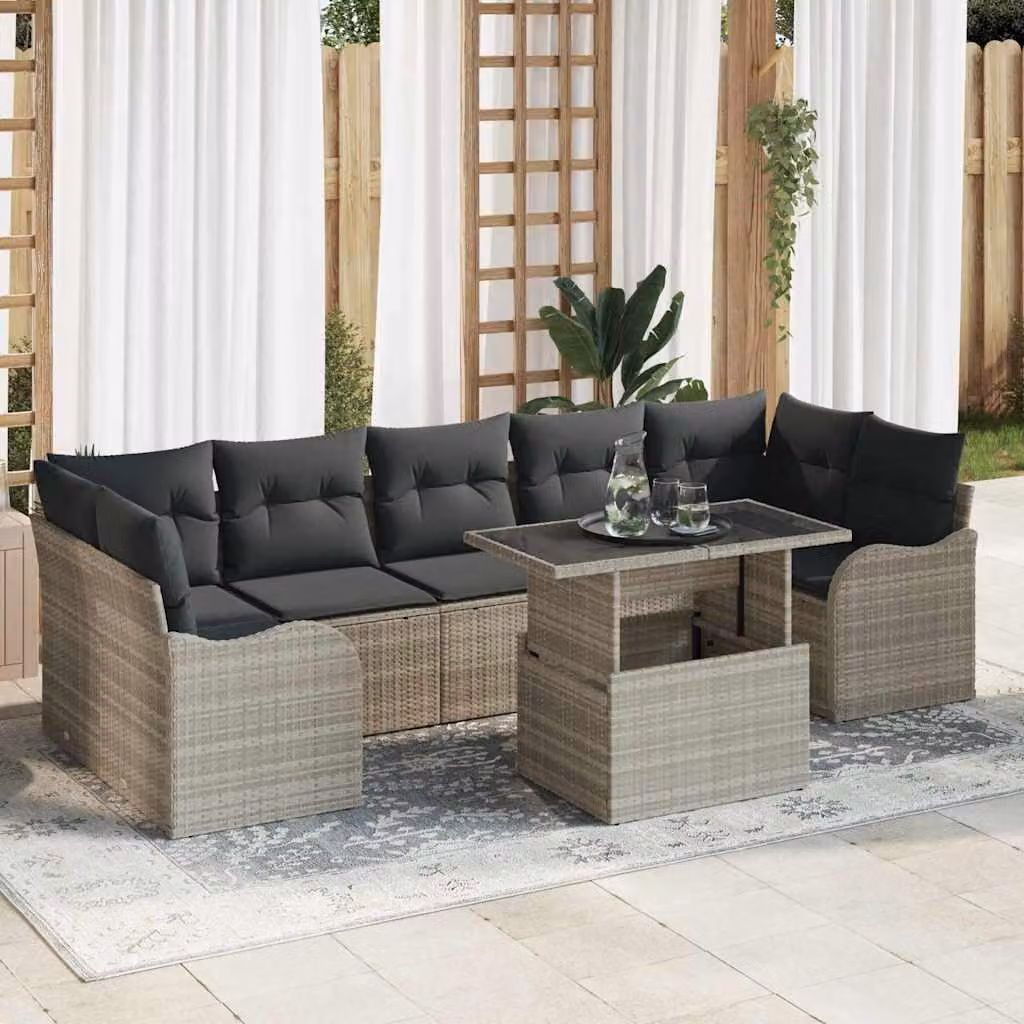 Maison Exclusive - Set Divano da Giardino 8 pcs Grigio chiaro Poly Rattan