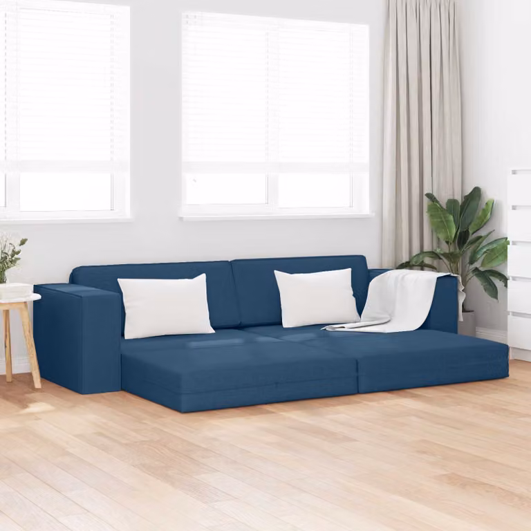 Divano letto moderno vidaXL in tessuto blu con funzione letto e coperture rimovibili L: 245 cm, P: 78 cm, H: 77 cm