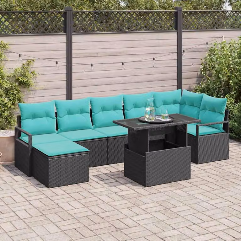 Maison Exclusive - Set da giardino composto da 8 pezzi. Divano e poltrone in rattan sintetico, colore nero e blu