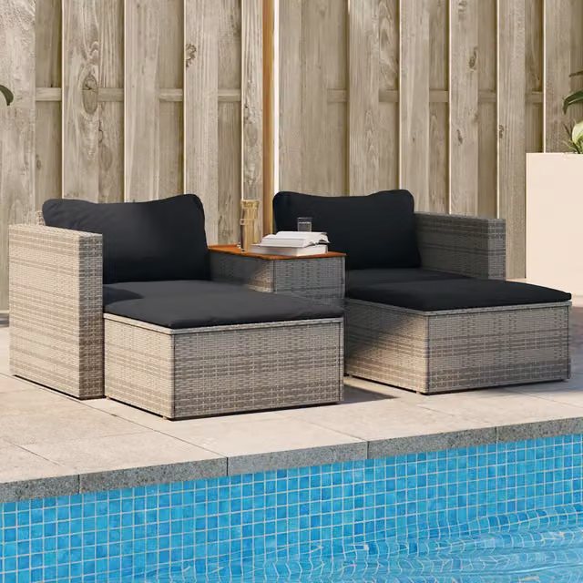 Set Divano Giardino 5 pz con Cuscini Grigio Polyrattan Acacia 365726