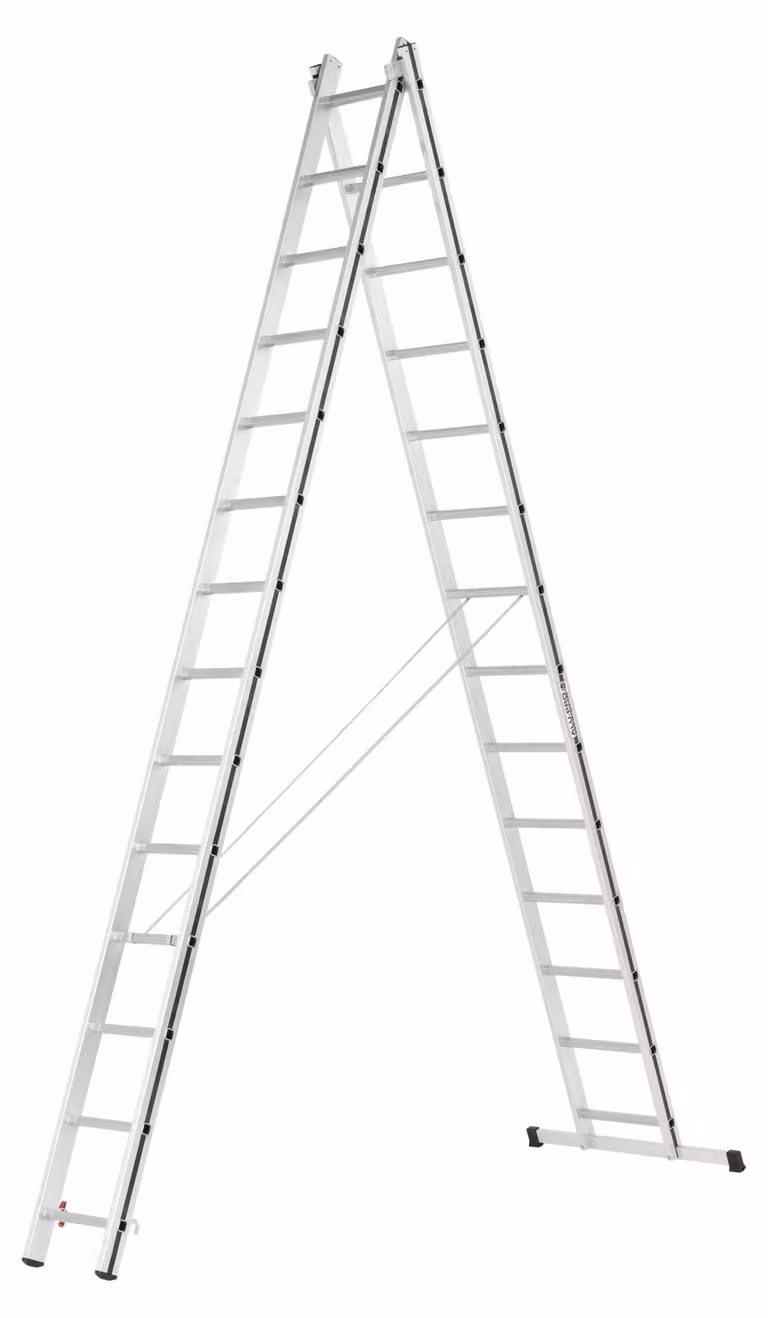 Scala multiuso Hymer Alu Pro, a due sezioni, 2x14 pioli, lunghezza 3,95 / 6,75 m, altezza di lavoro 5,06 / 7,56 m, peso 15,5 kg