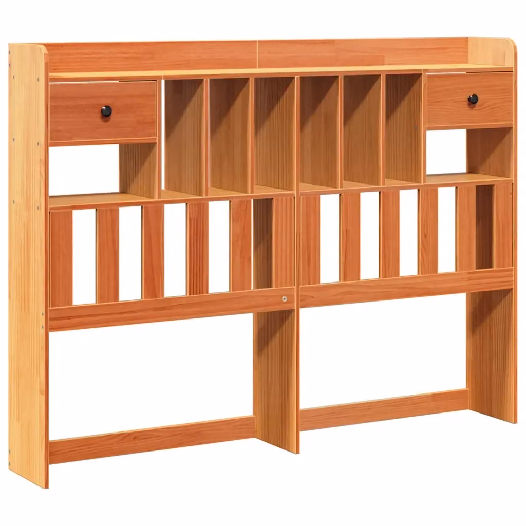 Testiera con ripiani in legno di pino massiccio vidaXL, colore marrone cera, per letto 160x200 cm – 2