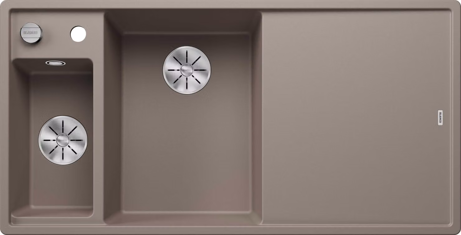 BLANCO AXIA III 6 S, SILGRANIT® PuraDur®, tartufo, ciotola a sinistra, con tagliere in legno