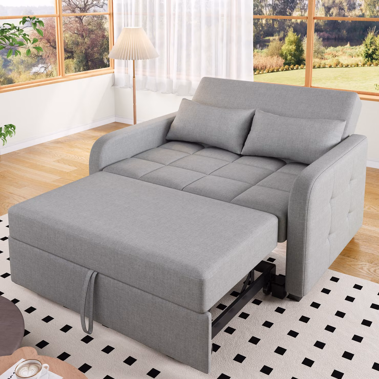 Divano letto pieghevole multifunzionale Merax - Schienale regolabile, divano letto 180x127 cm, divano salvaspazio 2 in 1 con cuscini, grigio