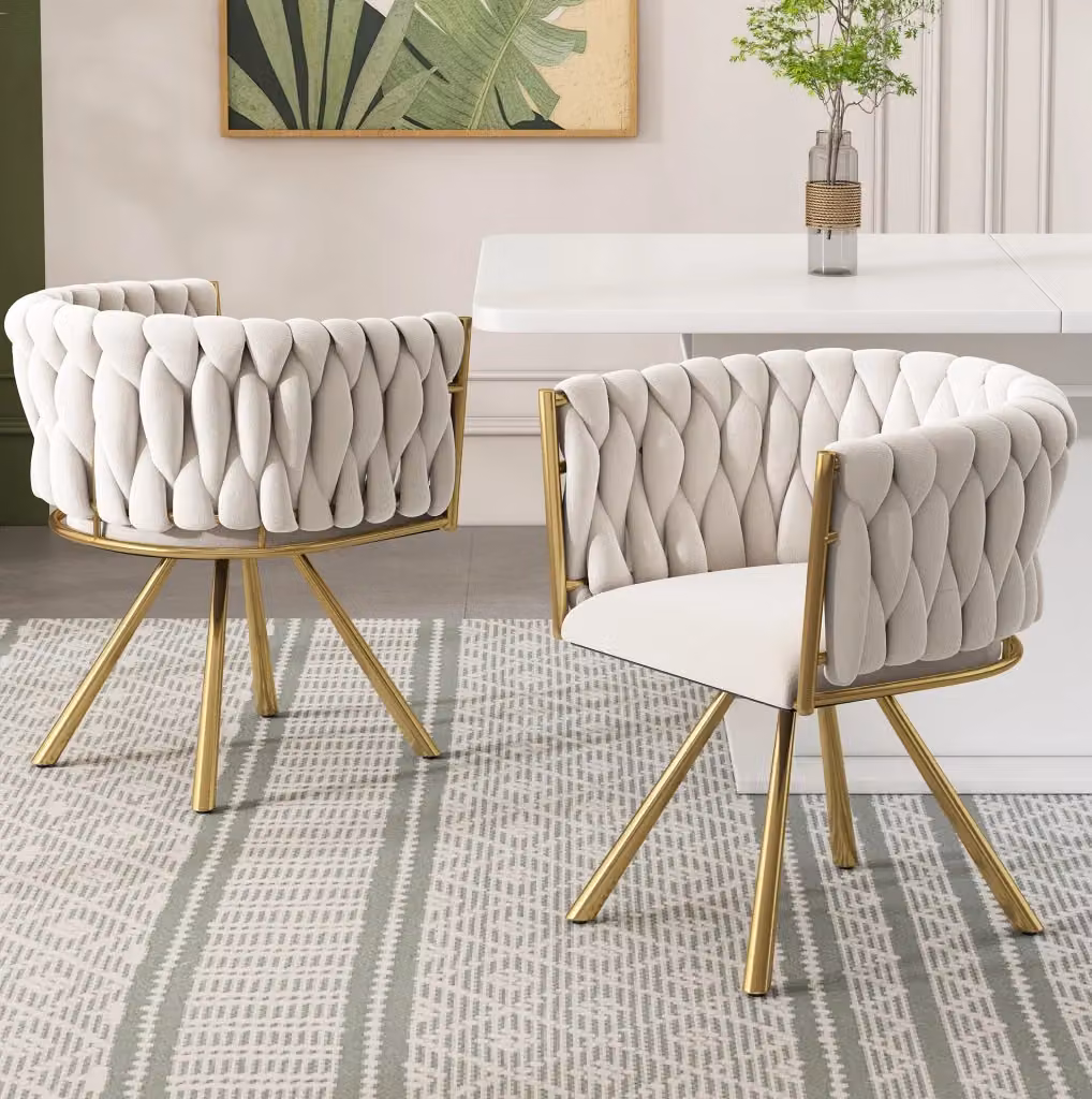 Sedia da pranzo girevole 360 MODFU in velluto beige con struttura in metallo L/P/H: 54,61 x 58,42 x 45,09 cm – 2