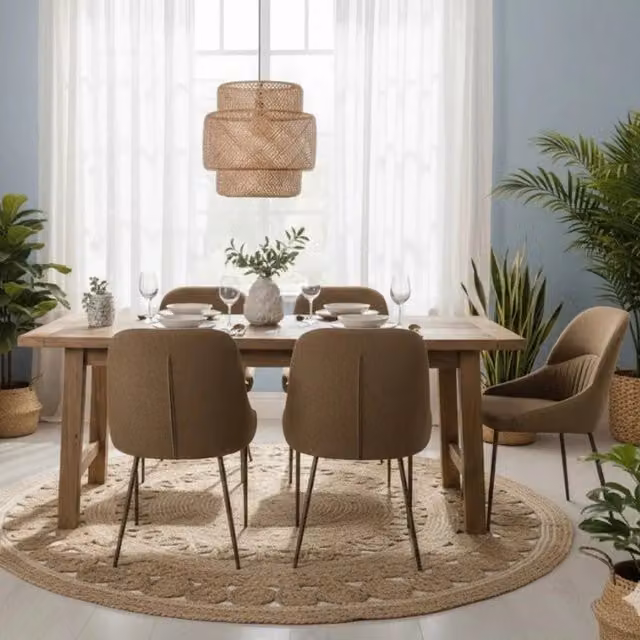 Set di 4 sedie da pranzo moderne Shell Duzzle in tessuto marrone e bronzo con struttura in metallo – 1