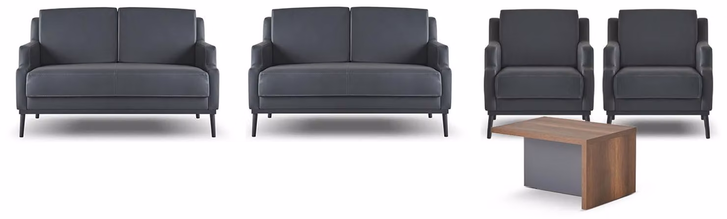 Arbeitszimmer-Set 5tlg Dunkelgrau Stil 2x 2-Sitzer 2x Sessel Couchtisch