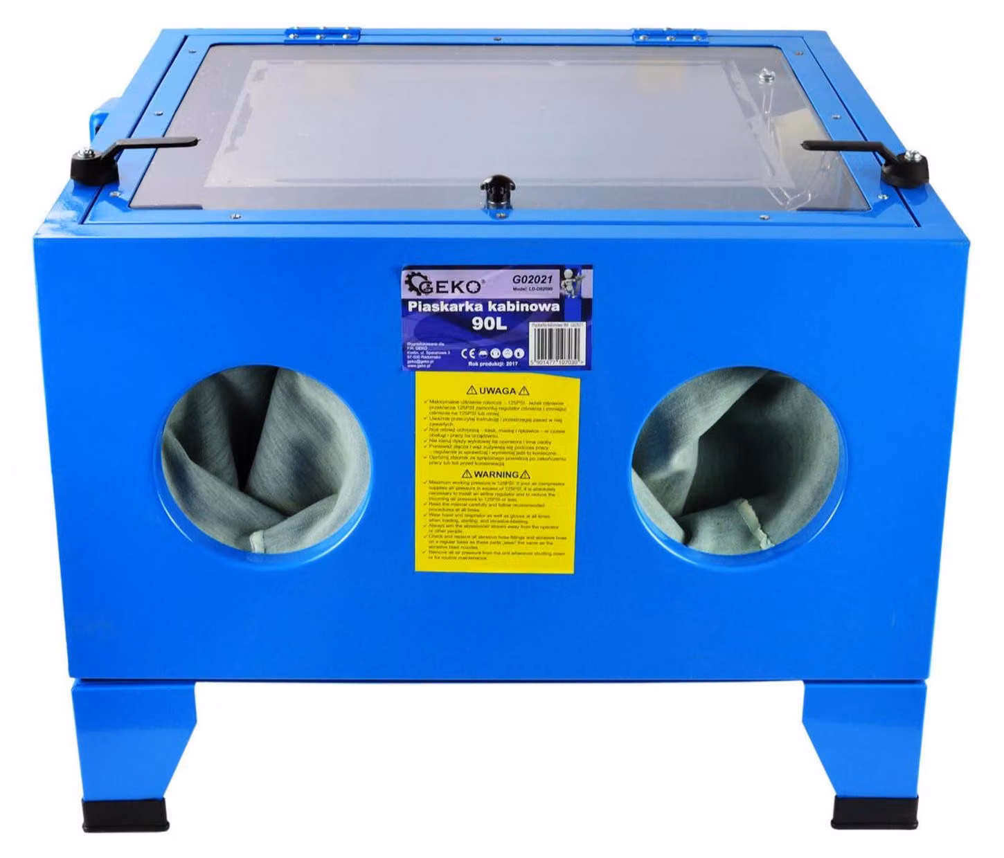 Cabina sabbiatrice da 90 litri, kit-set con pistola a getto, 4 ugelli in Vetroceramica, Geko