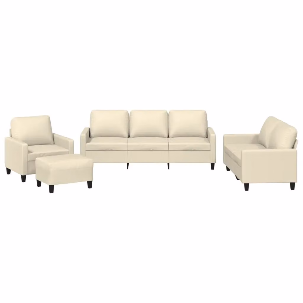 Set di divani moderno vidaXL in similpelle beige composto da divano a 3 posti, divano a 2 posti e pouf con cuscini inclusi – 2