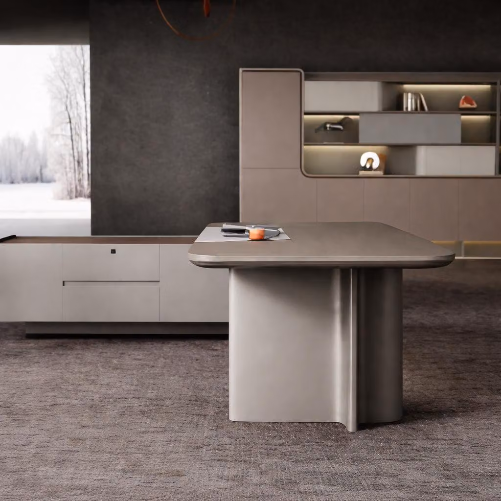 Set esclusivo composto da scrivania direzionale e armadio da ufficio dal design moderno
