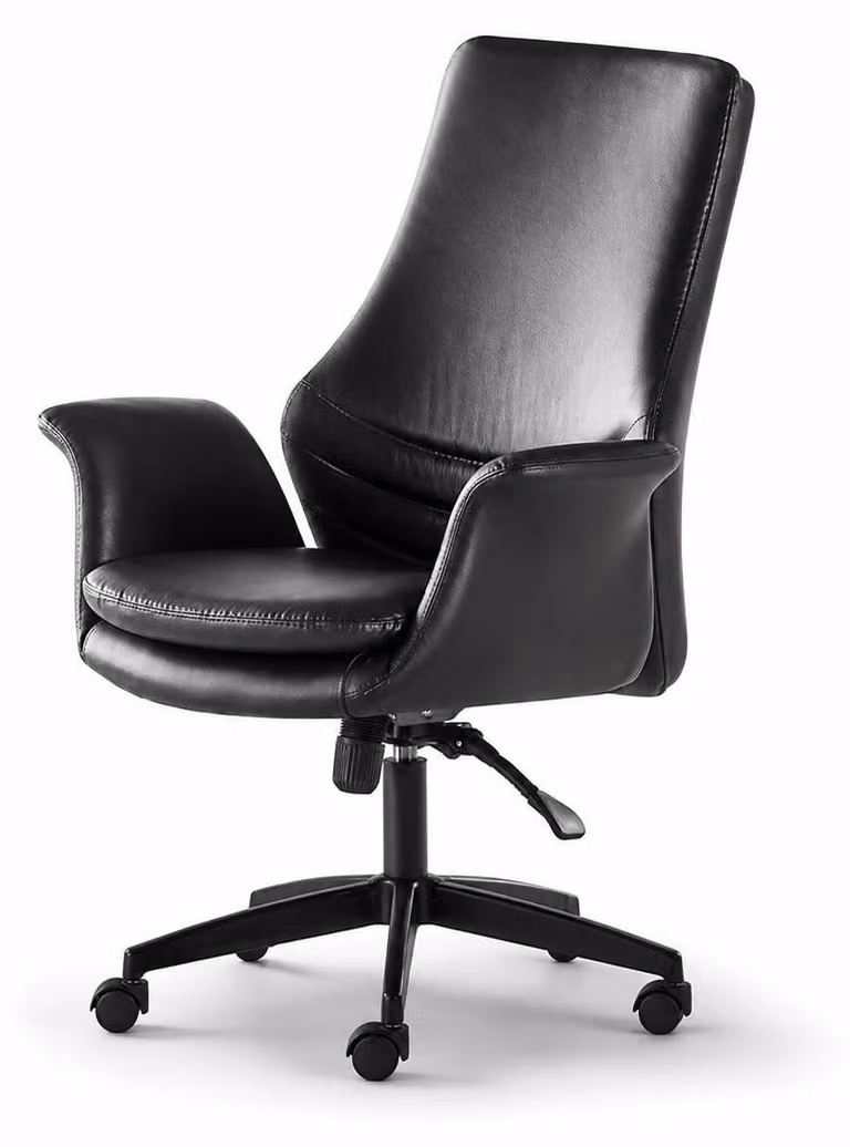 Sedia da ufficio, design moderno, colore nero, realizzata in pelle