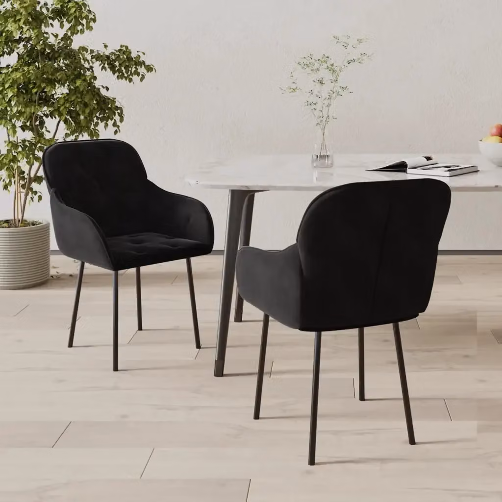 Set di 2 sedie da pranzo moderne in velluto nero con braccioli per cucina e soggiorno – 2