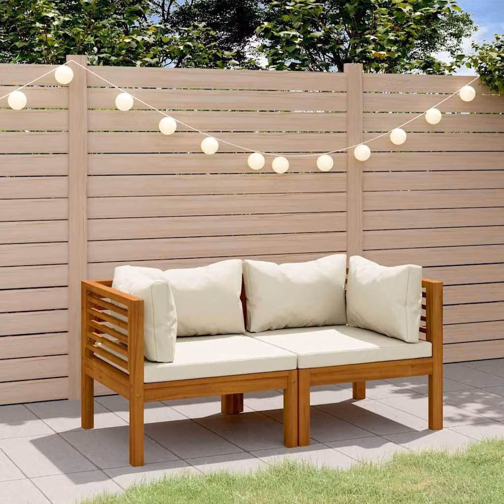 vidaXL Divano da Giardino a 2 Posti a Forma di L in Legno di Acacia con Cuscini Beige