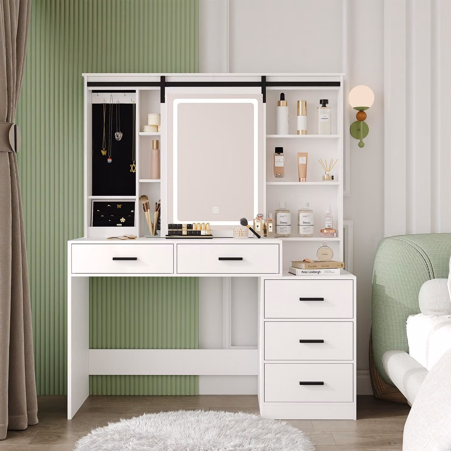 Tavolino da trucco - Comodino da trucco - Specchiera da trucco - Tavolino da toeletta - Tavolino espositivo - Illuminazione LED regolabile