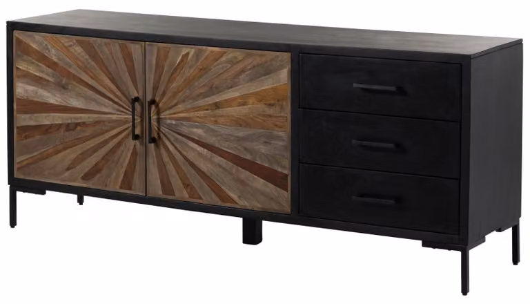 MASSIVMOEBEL24 | SUN #100 Credenza in legno di sheesham / mango- laccato / nero 178x45x75