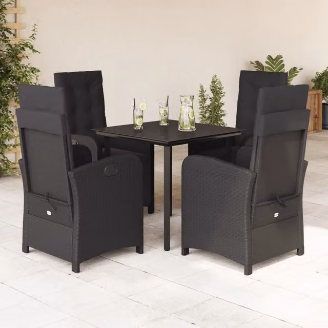 vidaXL Set da Pranzo da Giardino 5 pz Moderno in Polyrattan Nero con Piano in Vetro
