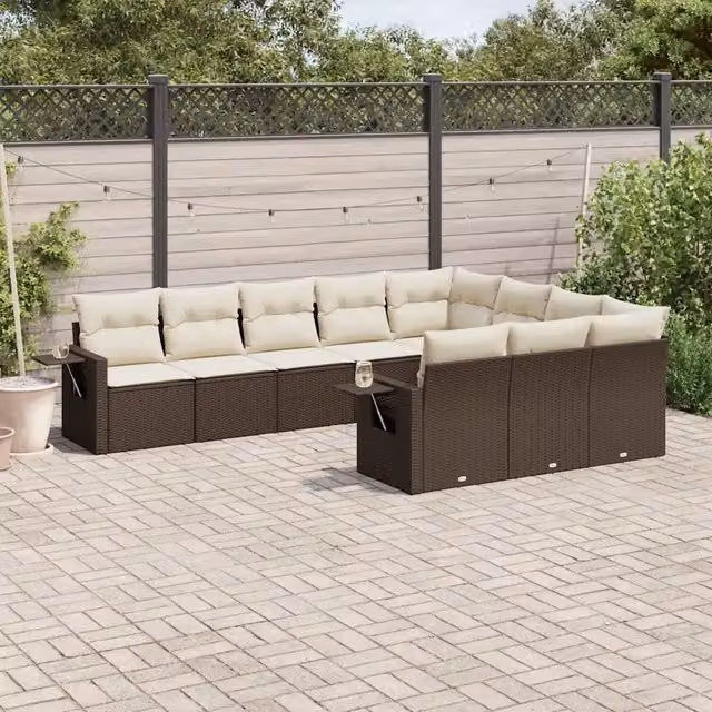 Set Divani da Giardino 10pz con Cuscini in Polyrattan Marrone 3220692