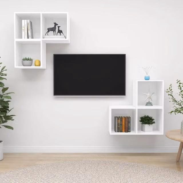 Set di 4 mobili porta TV vidaXL in legno multistrato bianco per soggiorno in stile minimalista