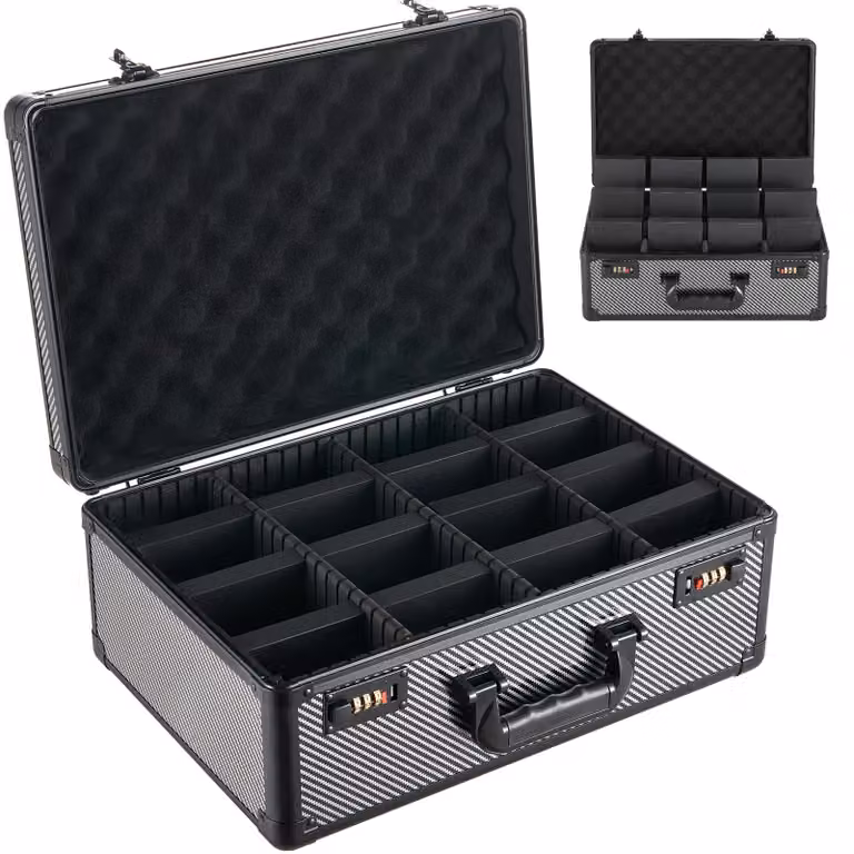 Contenitore portacarte SucceBuy per 162 carte incapsulate PSA, contenitore portacarte portatile con spazio per 130 carte SGC, 115 carte BGS, 585 toploader o più di 999 carte singole, con serratura, dotato di 4 file, maniglia e 12 scomparti divisori