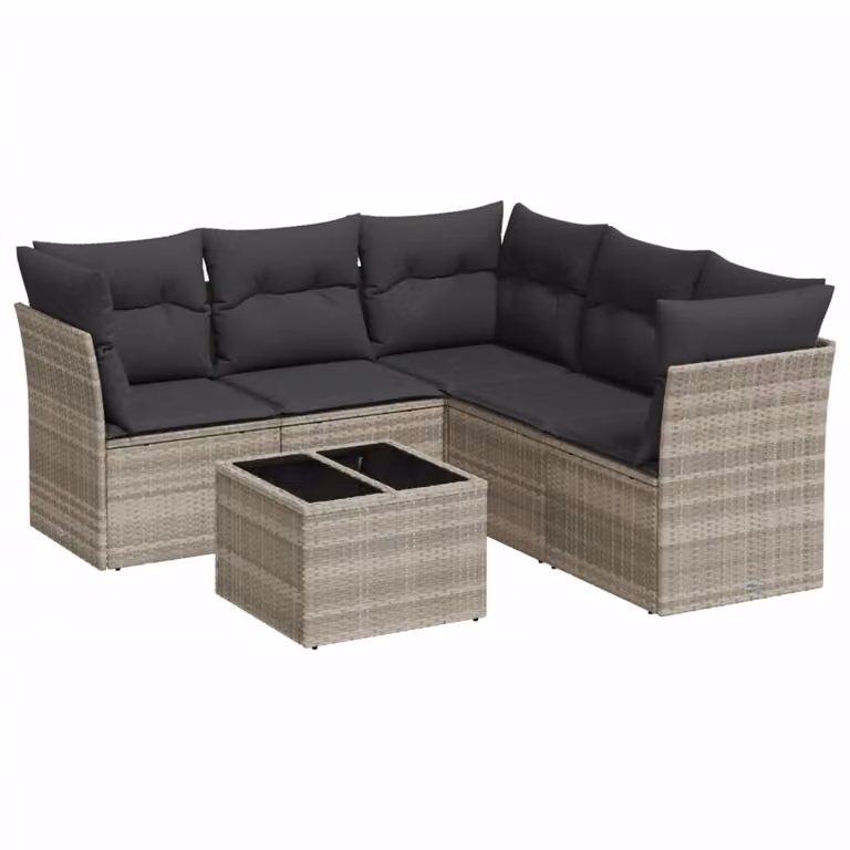Set Divano da Giardino 6pz con Cuscini Grigio Chiaro Polyrattan