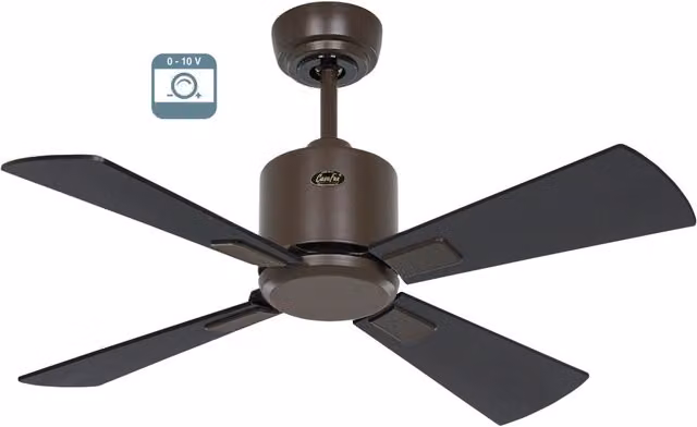 Ventilatore a soffitto CasaFan ECO NEO III 92 con telecomando e timer, corpo marrone e pale in teak e nero