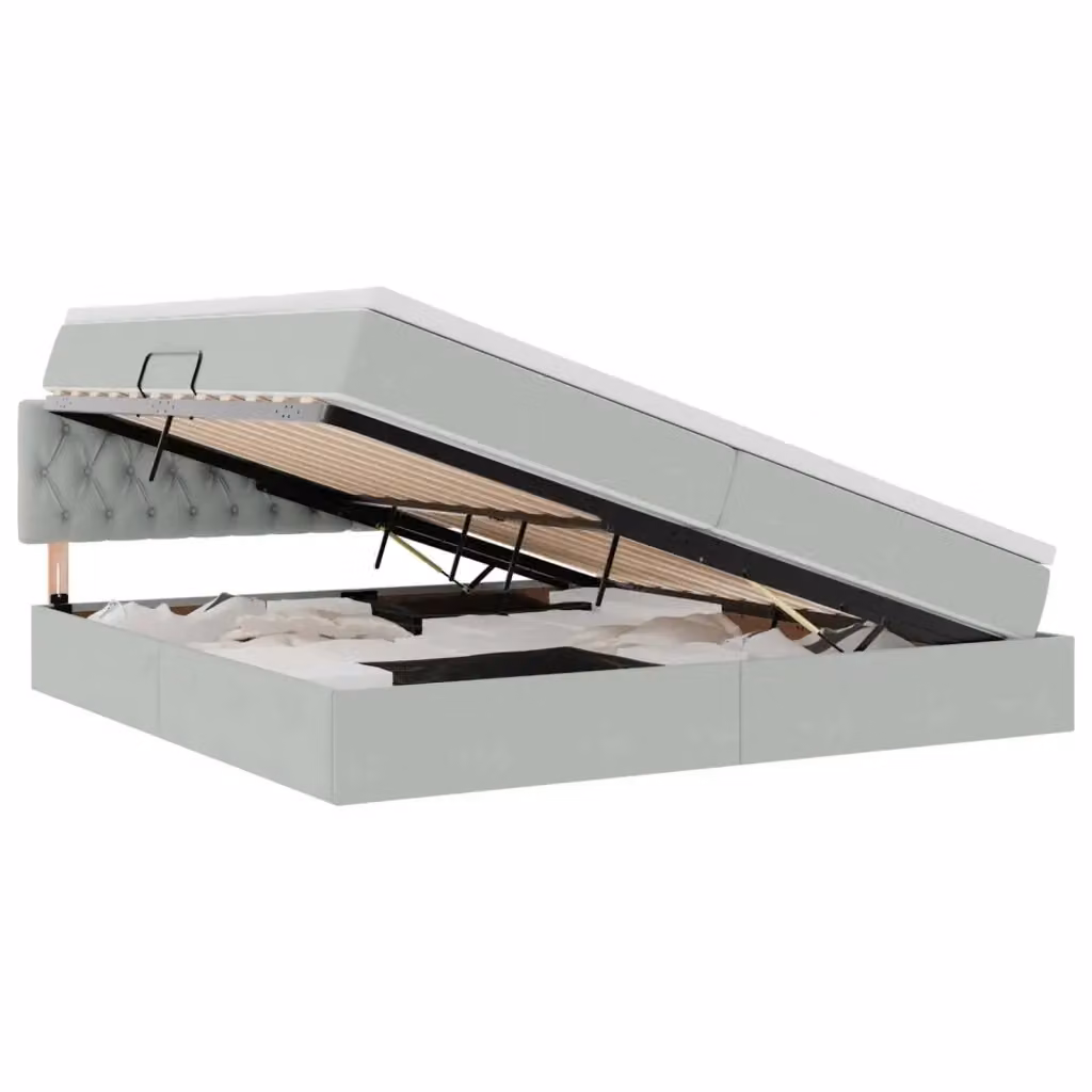 Letto con contenitore e illuminazione LED vidaXL in tessuto grigio con materasso a molle L/P/H: 204 x 200 x 200 cm – 2