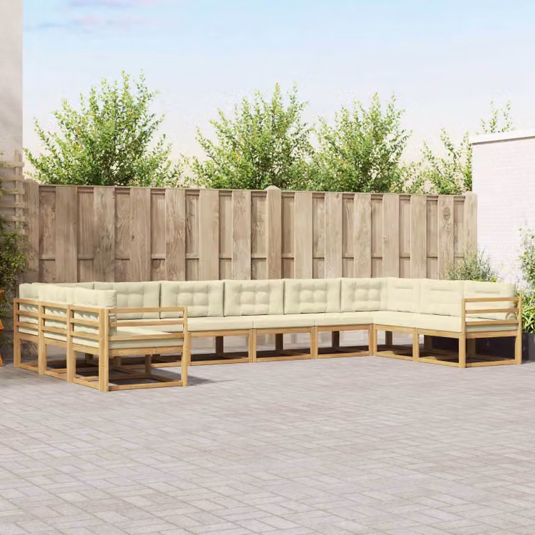 vidaXL Set di divani da esterno a L in legno di acacia con cuscini Bianco e Beige