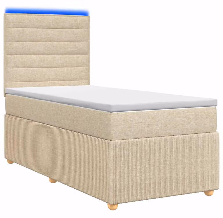 Letto boxspring LED con materasso Crema 90 x 200 cm Tessuto