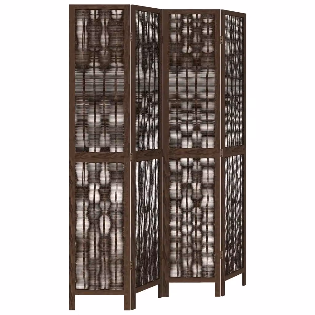 Divisorio Ambienti vidaXL a 4 Pannelli in Legno e Rattan Marrone Scuro – 2