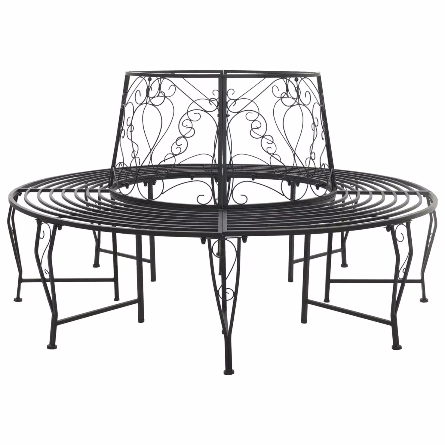 Panchina per alberi rotonda vidaXL da 8 posti in acciaio nero per giardino e terrazzo, Ø 160 x H 89 cm