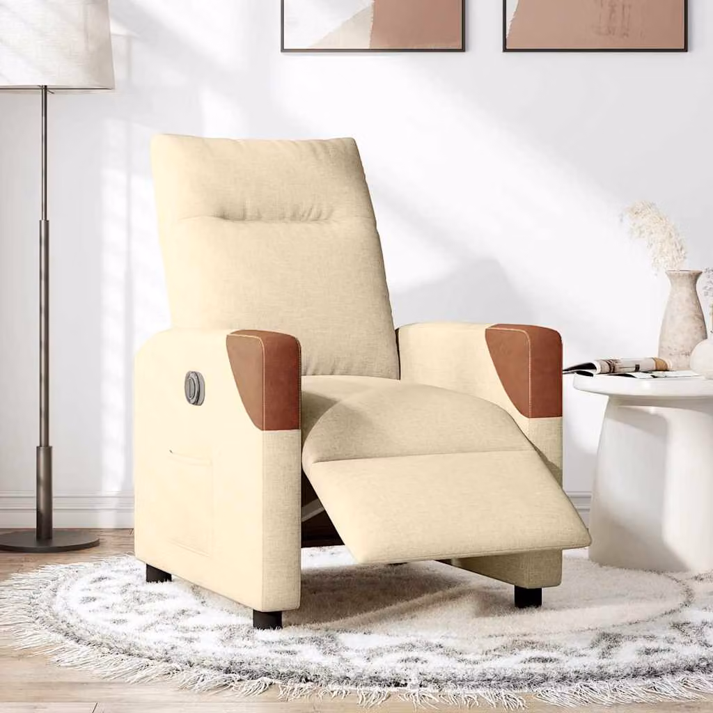 vidaXL Poltrona Elettrica Reclinabile Crema in Tessuto
