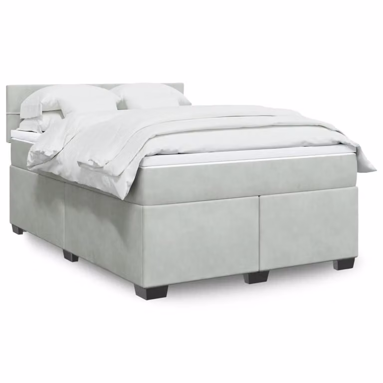 Giroletto a molle con materasso vidaXL in velluto grigio chiaro, L 140 cm x P 200 cm