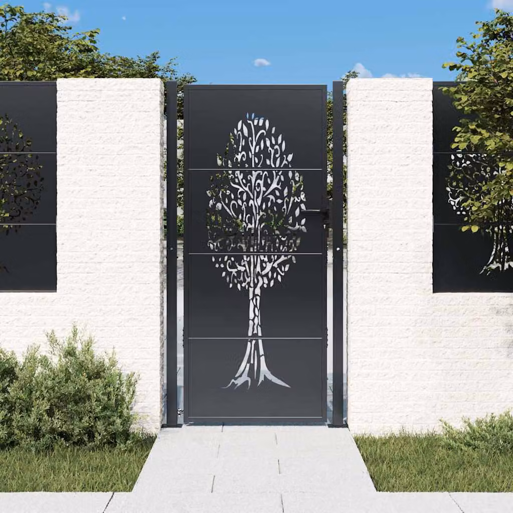 Cancello da giardino singolo vidaXL in acciaio zincato antracite con design ad albero L: 110 cm, H: 200 cm